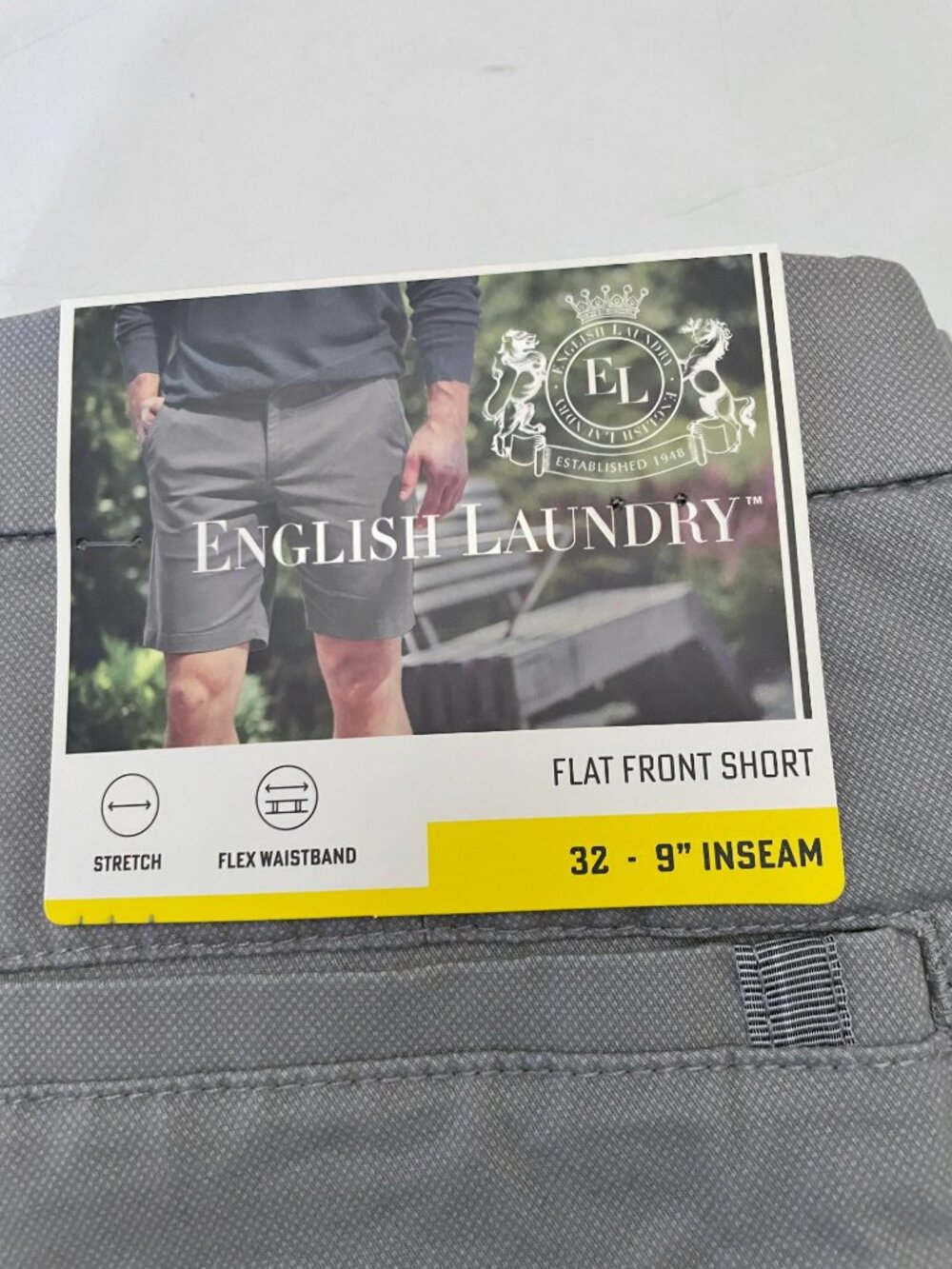 NEW English Laundry Men's Flat Front Stretch Short 32 NWT Grey 9" Flex Waistband - Picture 6 of 8